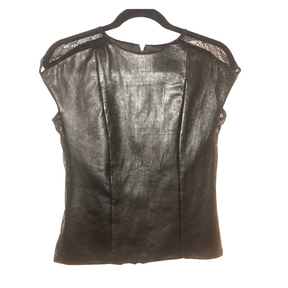 Genuine leather top with lace detail